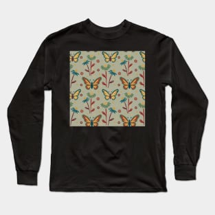 Retro Butterflies pattern - Vintage daisy Long Sleeve T-Shirt